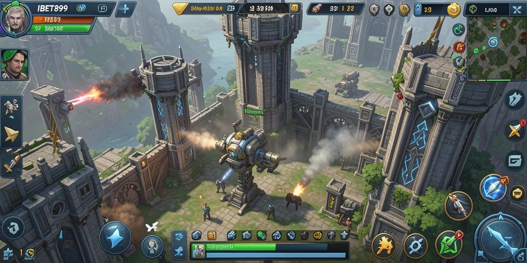Tangkapan layar gameplay IBET899 menunjukkan menara yang siap mempertahankan serangan musuh.