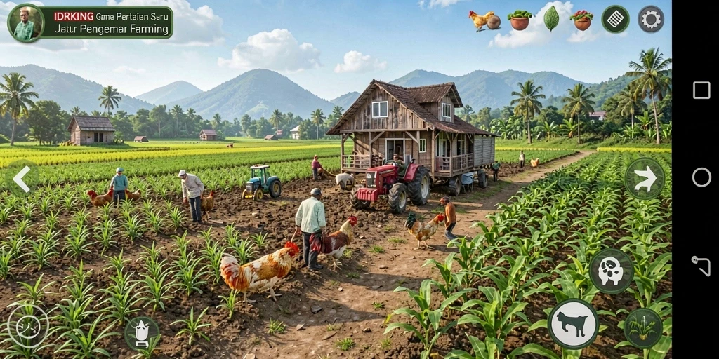 Screenshot gameplay IDRKING menampilkan aktivitas bertani yang seru.
