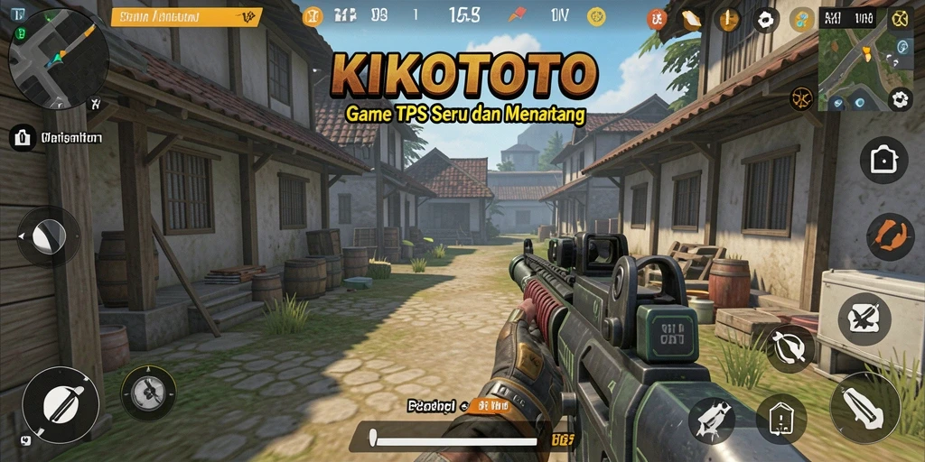 Tampilan screenshot utama KIKOTOTO menampilkan aksi tembak-menembak yang seru.