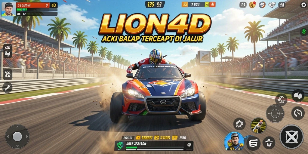 Screenshot gameplay LION4D menampilkan aksi balap yang mendebarkan.