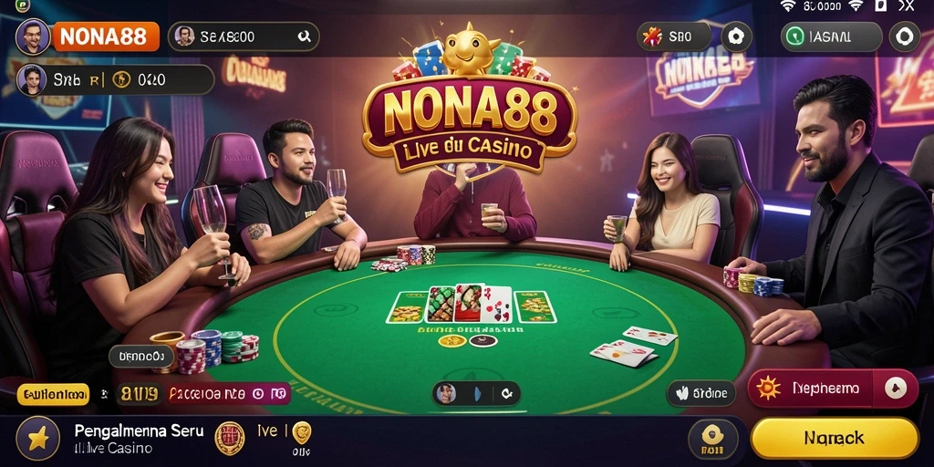 Screenshot NONA88 menampilkan dealer yang berinteraksi langsung dengan pemain.
