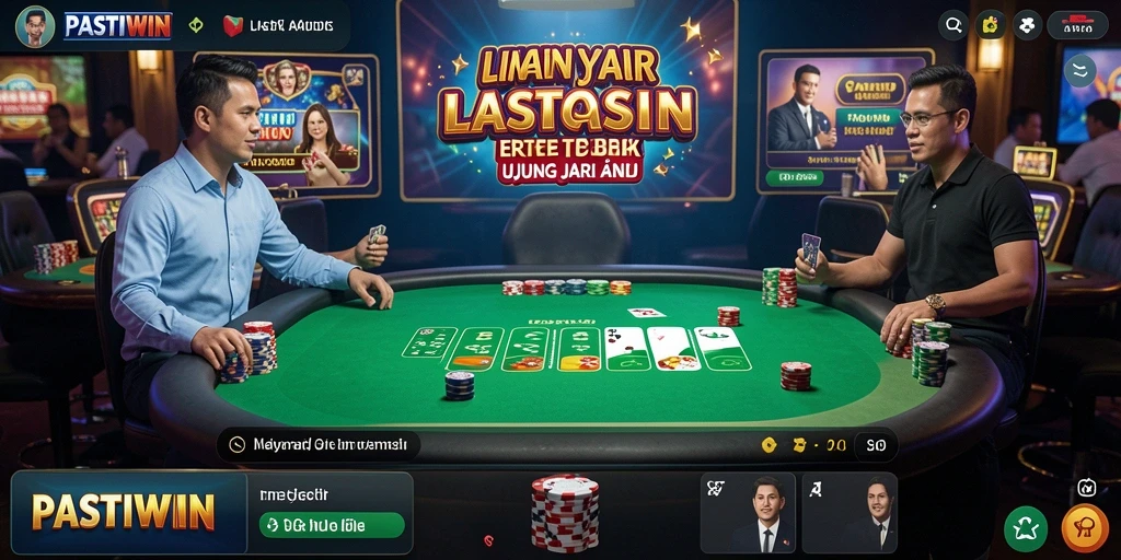 Screenshot gameplay Live Casino di PASTIWIN yang menunjukkan dealer dan pemain yang berinteraksi.