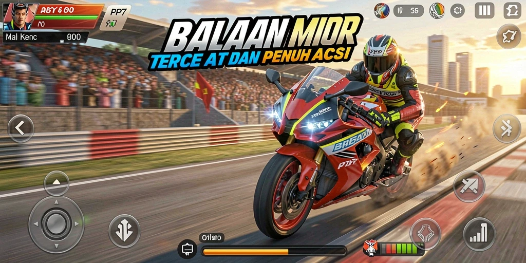 Screenshot gameplay PP7 yang penuh aksi balapan motor.