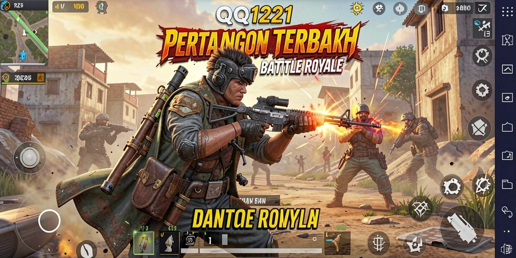 Screenshot utama QQ1221 menampilkan momen epik dalam pertempuran Battle Royale.
