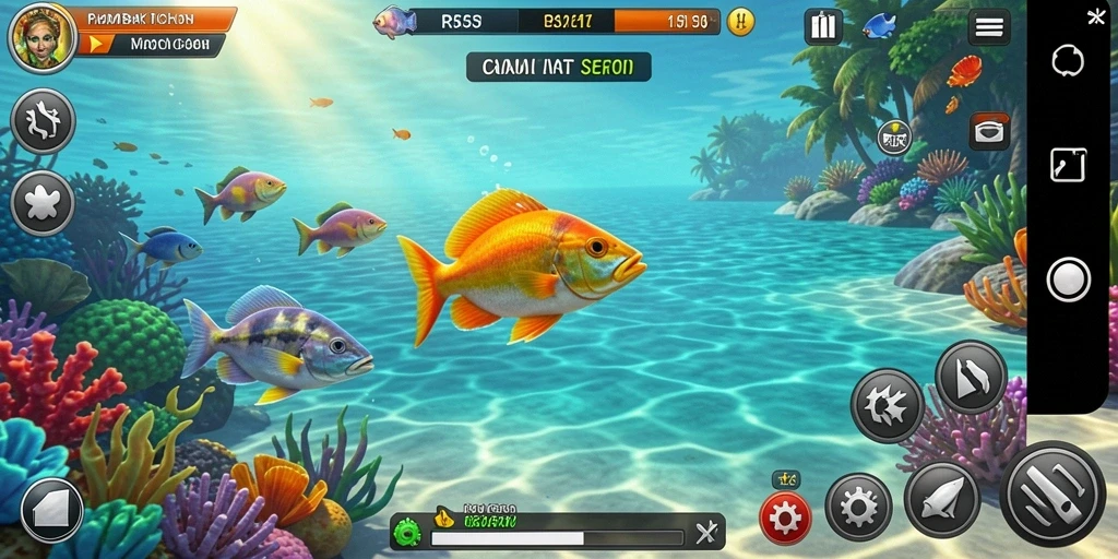 Screenshot gameplay RK55 yang menunjukkan aksi seru menembak ikan.