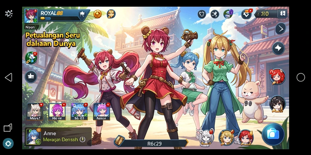 Tampilan menarik dari gameplay ROYAL88 dengan aksi karakter anime.