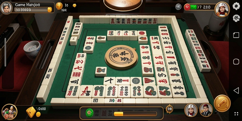 Tampilan gameplay seru di V98 dengan ubin Mahjong yang penuh warna.